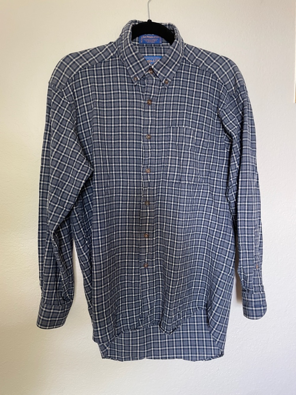 Pendleton Men's Navy and White Plaid Button-Down Shirt